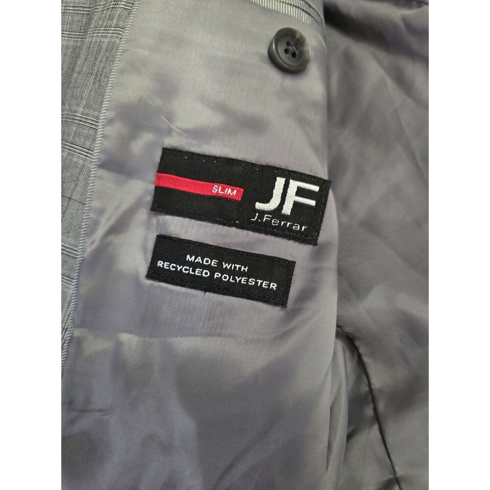 J. Ferrar 360° Stretch Suit Jacket 42 Long Slim Fit Grey Glen Plaid 2-Button - Picture 8 of 8